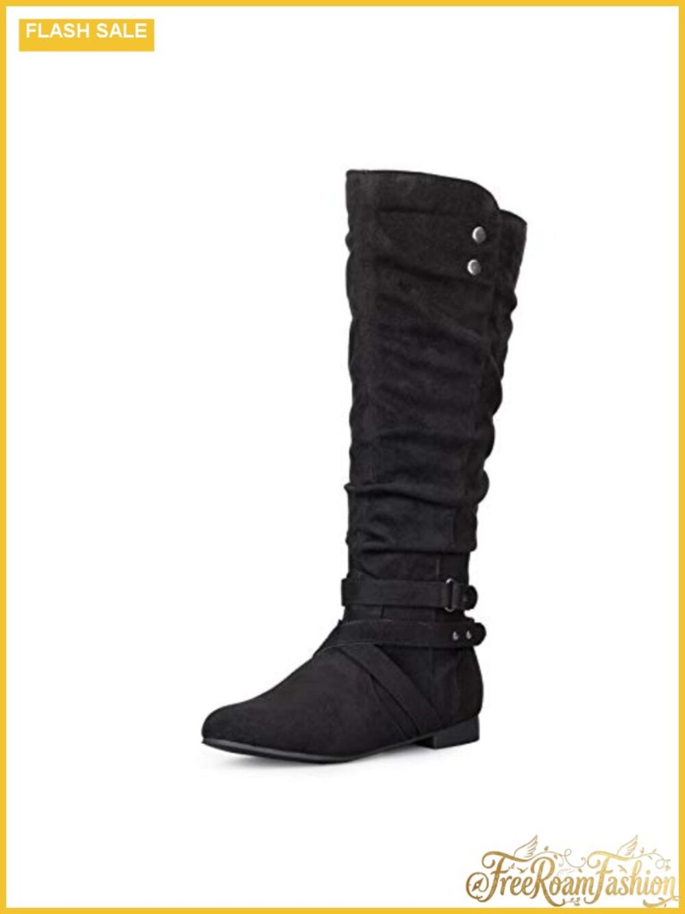 Women's Knee High Slouchy Flat Boots with Side Zipper Suede